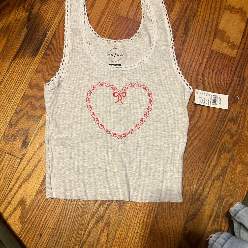 Gray Tank Top with Red Heart Design